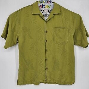 Tommy Bahama Shirt Mens Large Silk‎ Palm Trees Hawaiian Button Green Jacquard